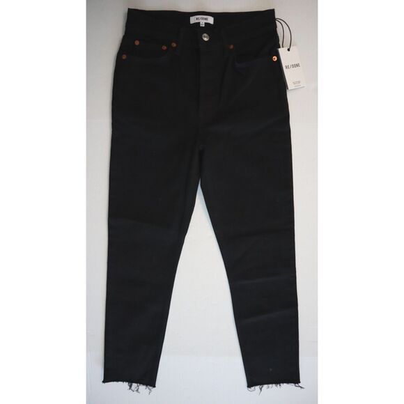 Re/Done Women's Sz 26 Black 90s High Rise Ankle Crop Button Fly Denim Jeans - Picture 1 of 10